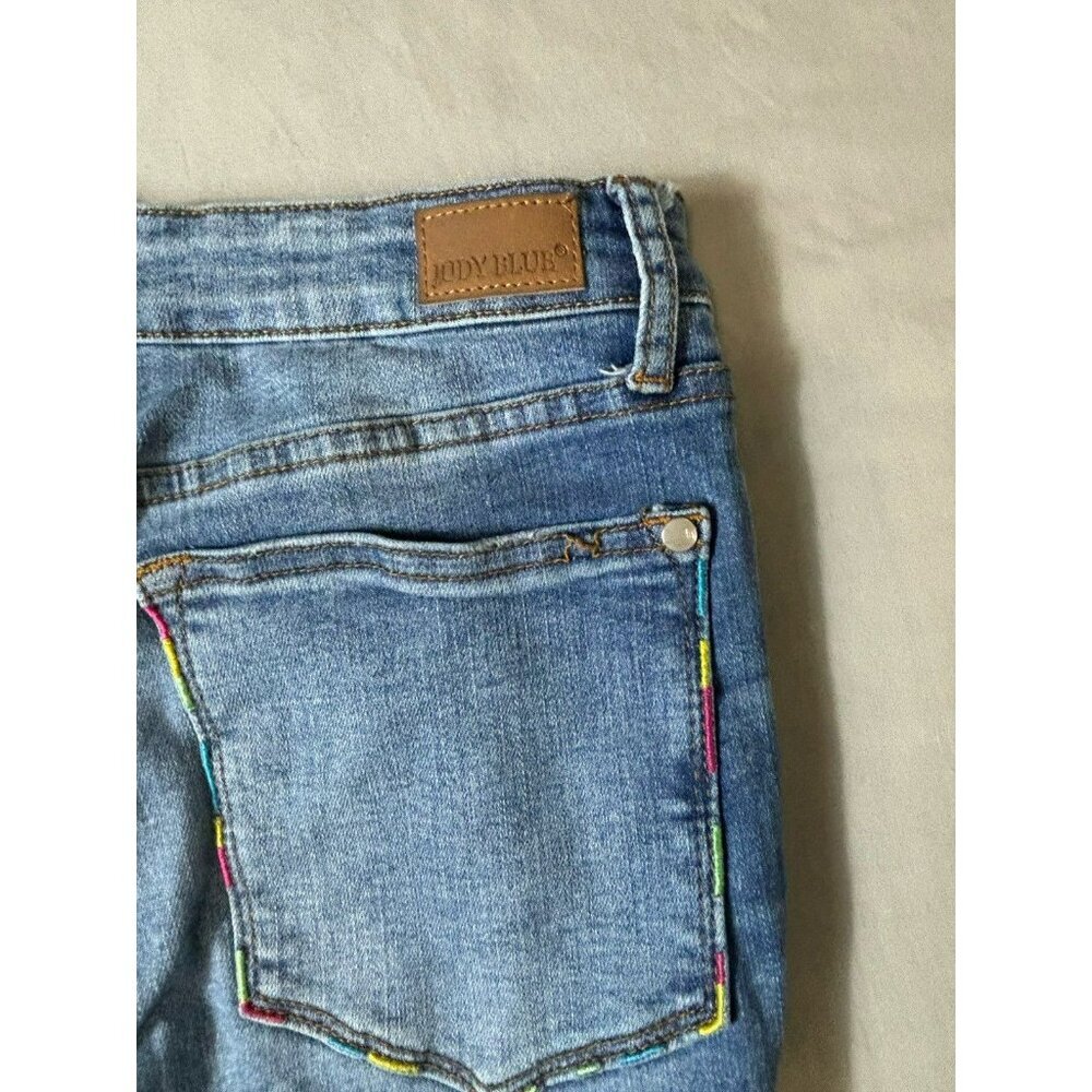 Judy Blue Mid Rise Skinny Jeans Womens 11/30 Blue Stretch Embroidered Distressed
